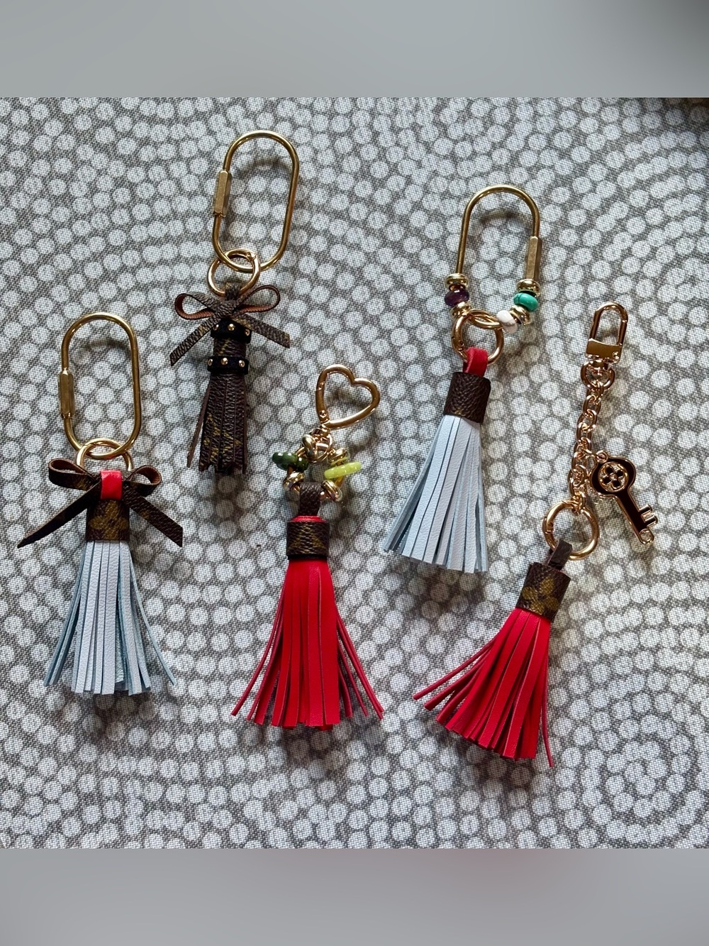 Designer-Inspired Tassel Keychain - Red & Light Blue